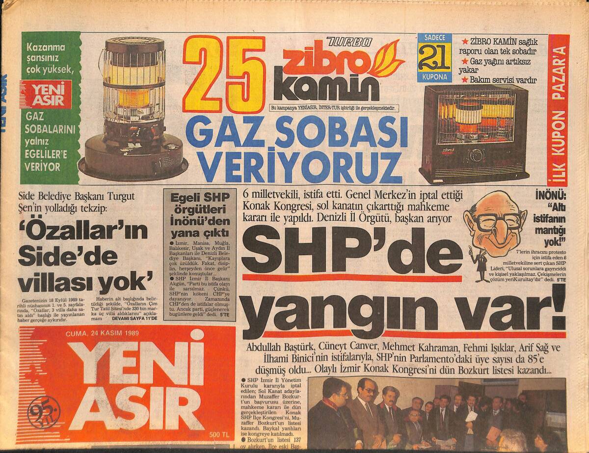 Yeni Asır Gazetesi 24 Kasım 1989 - SHP'de 6 Milletvekili İstifa Etti - Yaralı Yaralı Tam 17 Kilometre Yol Katetti GZ132222 - 1
