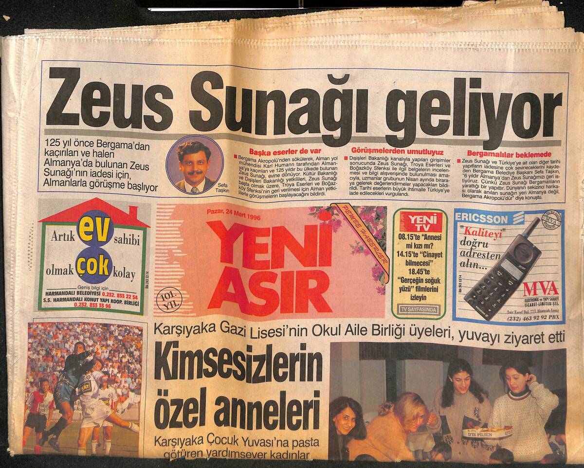 Yeni Asır Gazetesi 24 Mart 1996 - Turgutlu'ya Yeni Poliklinik Açıldı - Zeus Sunağı Geliyor GZ132127 - 1
