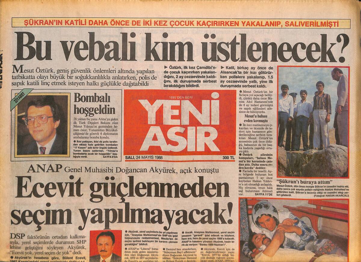 Yeni Asır Gazetesi 24 Mayıs 1988 - Müjde Ar'ın Yazlık Yüzü - Gümüşay'ın Evi Kurşunlandı GZ133755 - 1