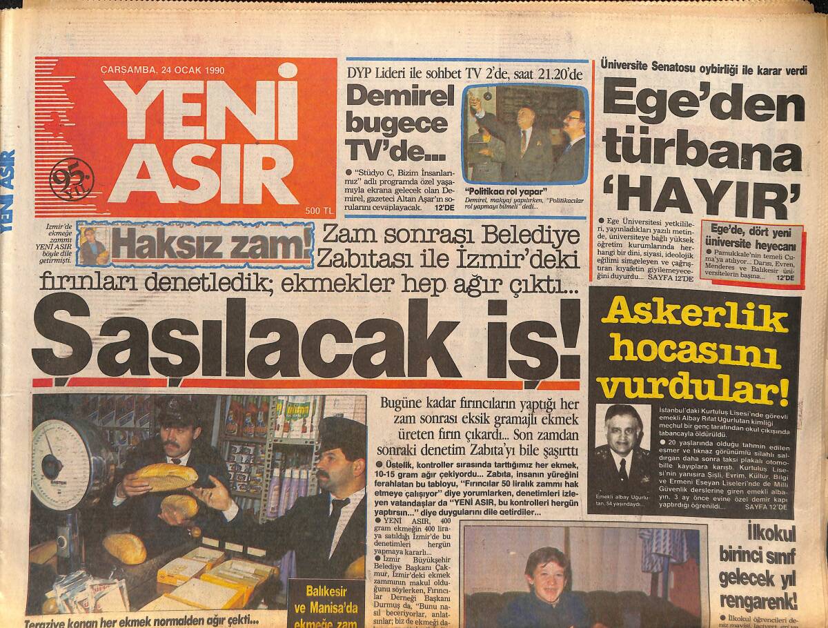 Yeni Asır Gazetesi 24 Ocak 1990 - Baku'da , Gece Sokağa Çıkanı Asker Vuruyor ! - Askerlik Hocasını Vurdular ! GZ134377 - 1