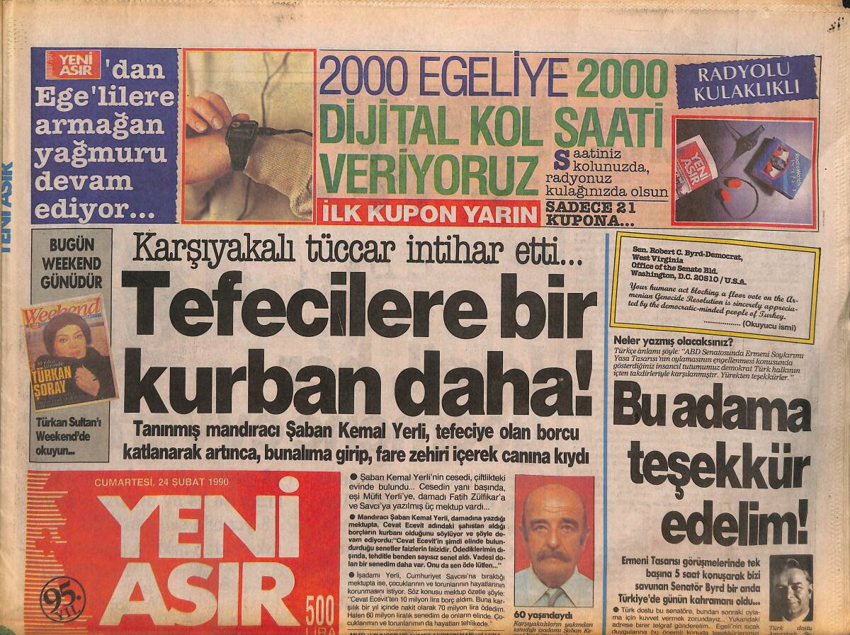Yeni Asır Gazetesi 24 Şubat 1990 - Milli Takım'ın Kapısı Ege'ye Açılıyor - Şarkıcı Soyer Karanlıkta Düşüp Öldü GZ133643 - 1