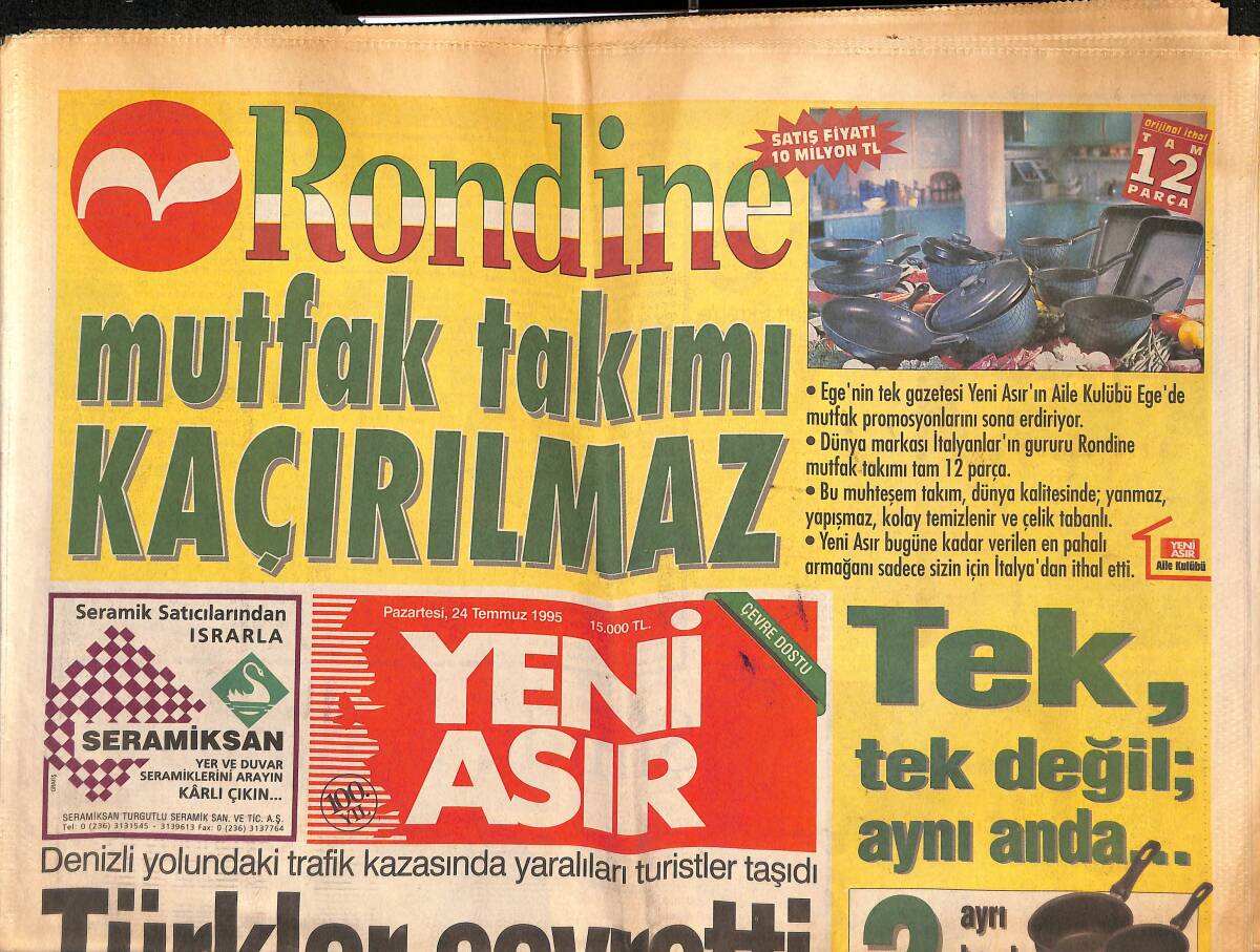 Yeni Asır Gazetesi 24 Temmuz 1995 - Özfatura'nın Su Savunması - Fenerbahçe Kaza Yaptı GZ134327 - 1