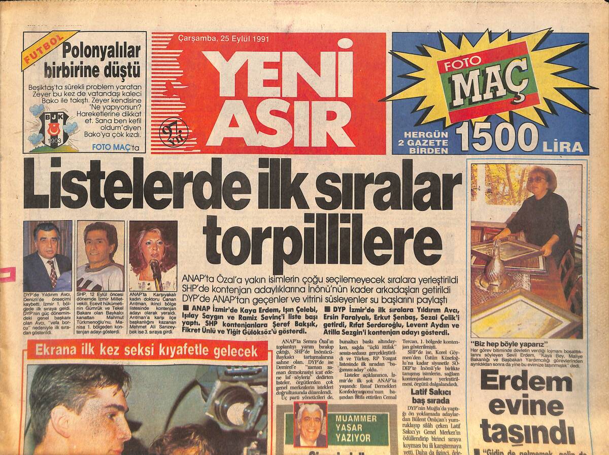 Yeni Asır Gazetesi 25 Eylül 1991-Hülya Avşar TV Programına Çıktığı Kıyafetle Herkesi Büyüledi-Ajda Pekkan;Bu Bir Başlangıç,Birçok Değişiklik Yapacağım GZ132315 - 1