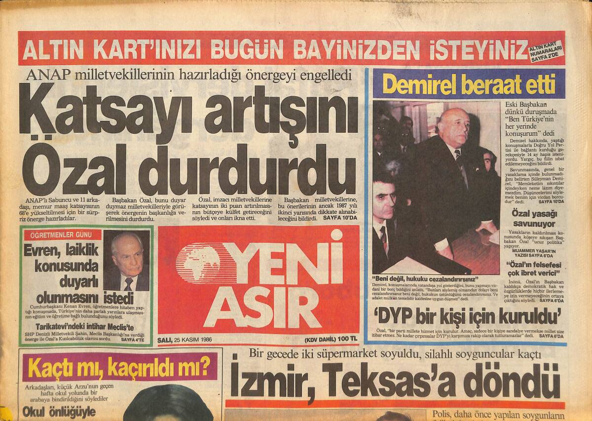 Yeni Asır Gazetesi 25 Kasım 1986 - Derwall'i Altay Korkusu Sardı - 10 Türk'ün Çalıştığı Gemi İrlanda'da Sulara Gömüldü GZ133653 - 1