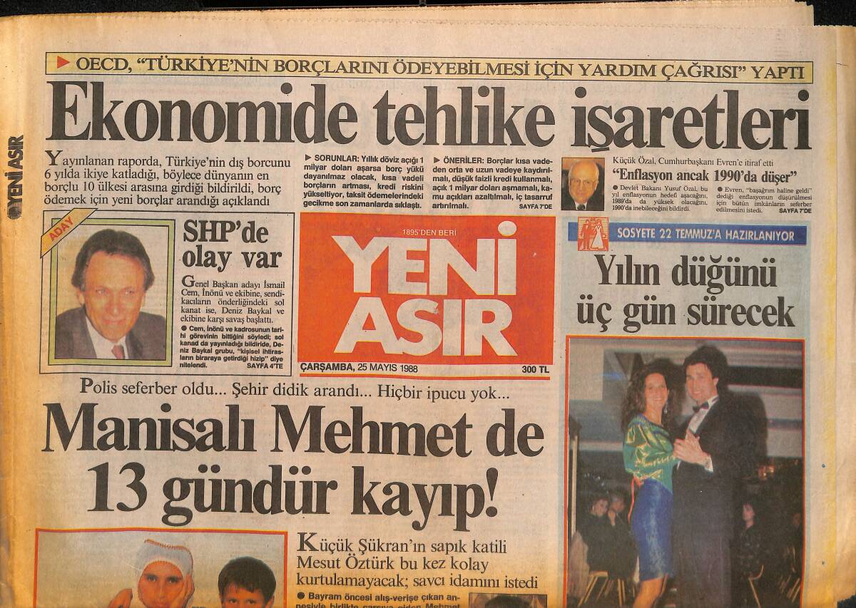 Yeni Asır Gazetesi 25 Mayıs 1988 - Ekonomide Tehlike İşaretleri - Galatasaray'ı Devler Bekliyor GZ134372 - 1
