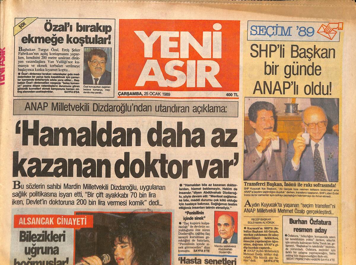 Yeni Asır Gazetesi 25 Ocak 1989 - Altay'ın Avrupa Harekatı - Türk Lirasının Gözyaşları GZ132082 - 1