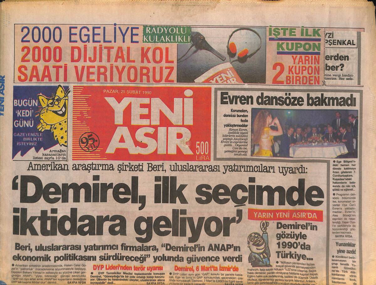 Yeni Asır Gazetesi 25 Şubat 1990 - Avukat Münir Birsel Öldü - Akyürek ANAP'tan İstifa Etti GZ133718 - 1