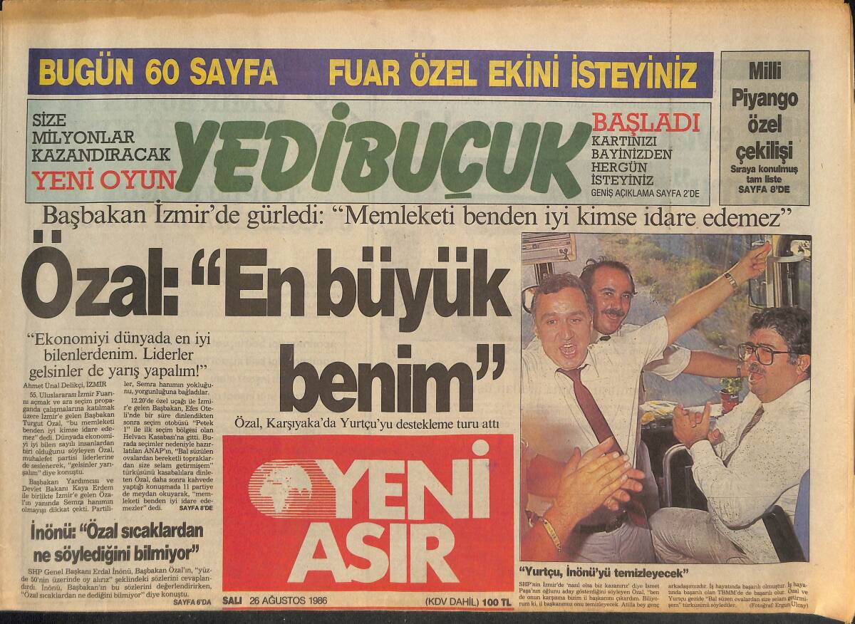 Yeni Asır Gazetesi 26 Ağustos 1986 - Samime Sanay Kaza Geçirdi - İngiltere Jaguar Sergiliyor GZ132110 - 1