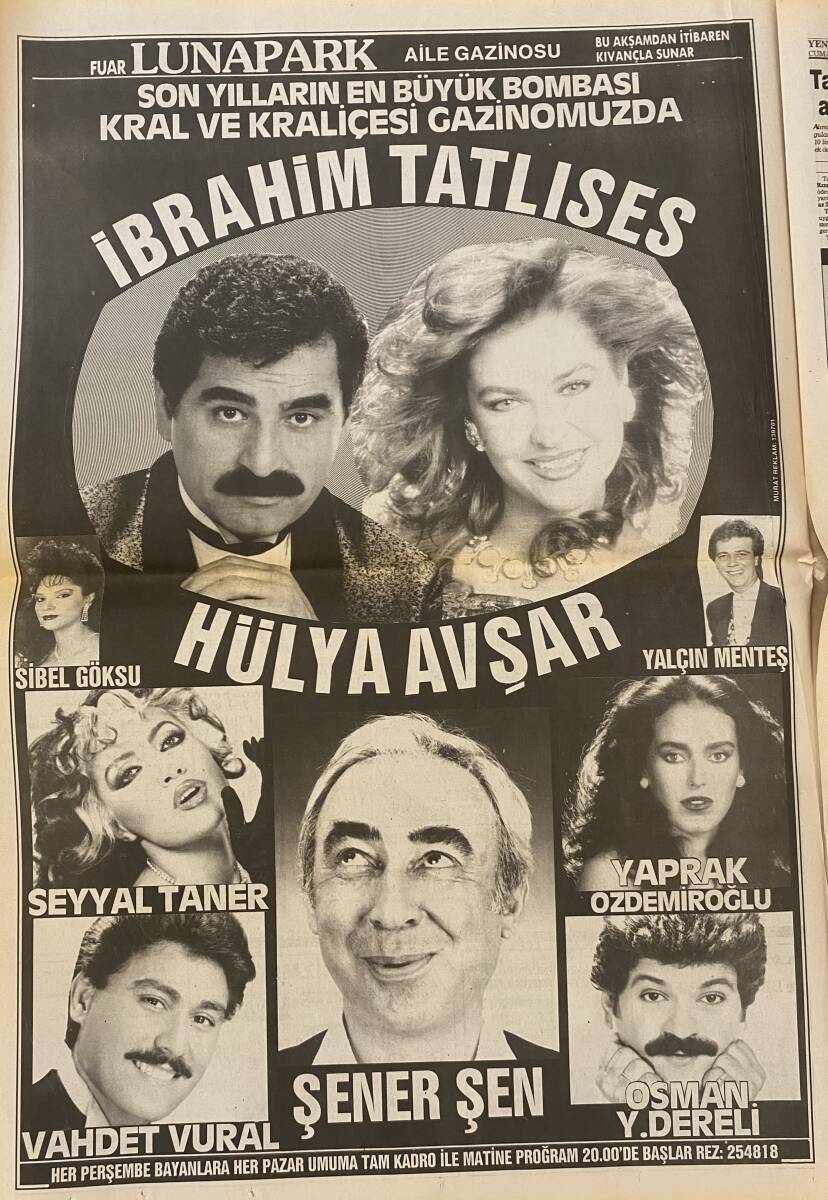Yeni Asır Gazetesi 26 Ağustos 1989 - Fuar Akasyalar Yılın Gazinosu, Bülent Ersoy, İbrahim Tatlıses, Ahu Tuğba, Hülya Avşar, Ahmet Kaya, Emrah, Nilüfer GZ132171 - 2