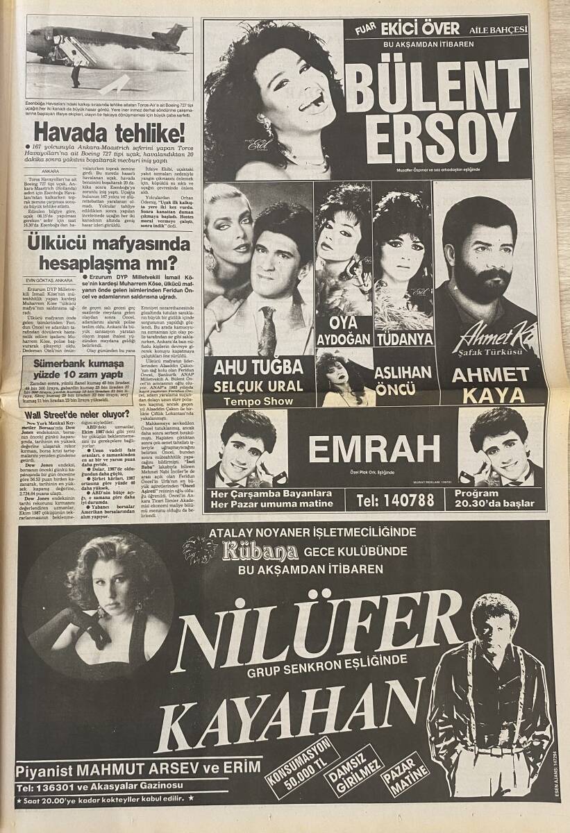 Yeni Asır Gazetesi 26 Ağustos 1989 - Fuar Akasyalar Yılın Gazinosu, Bülent Ersoy, İbrahim Tatlıses, Ahu Tuğba, Hülya Avşar, Ahmet Kaya, Emrah, Nilüfer GZ132171 - 4