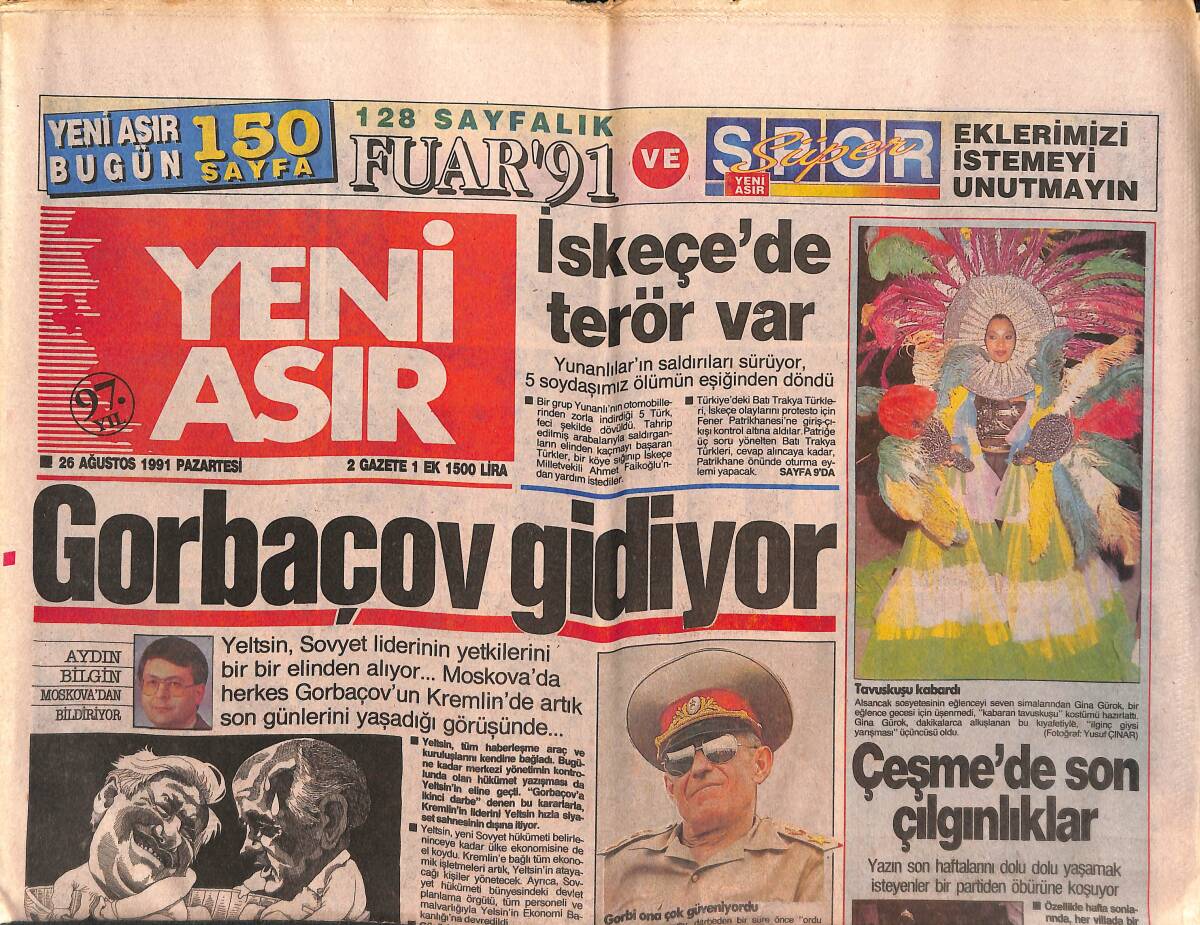 Yeni Asır Gazetesi 26 Ağustos 1991 - Ahromeyev İntihar Etti - Boğaz'da Ölüm GZ147135 - 1