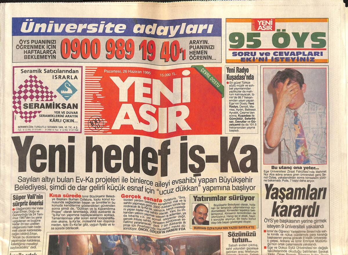 Yeni Asır Gazetesi 26 Haziran 1995 - Rocha Gitti Venison Geldi - Rauf Denktaş Yaralandı GZ133573 - 1