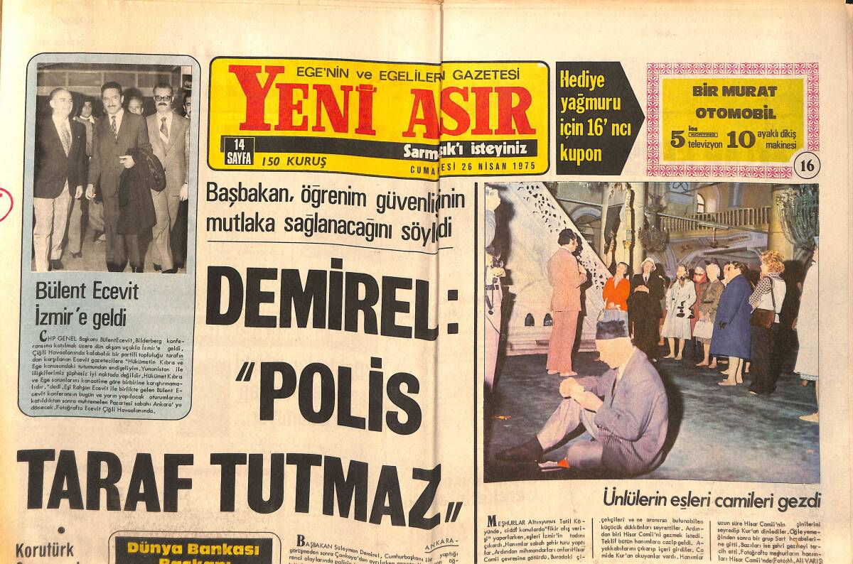 Yeni Asır Gazetesi 26 Nisan 1975 - Ermenilerin Abdülhamit'e Suikasti - Mc. Namara İzmir'e Beş Kuruşsuz Geldi GZ147128 - 1