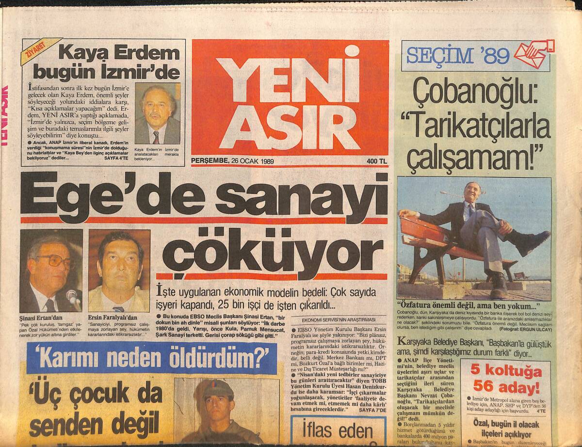 Yeni Asır Gazetesi 26 Ocak 1989 - İsrail'den Özal'a Takviye Geliyor... - Ege'de Sanayi Çöküyor GZ132081 - 1