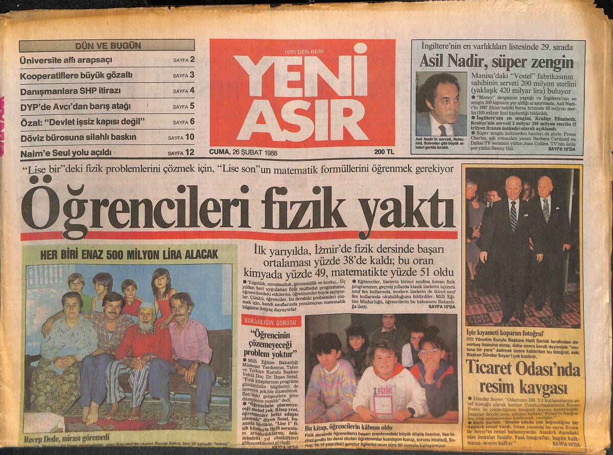 Yeni Asır Gazetesi 26 Şubat 1988 - Naim Süleymanoğlu : ' Madalya Sözü Veriyorum ' - Ticaret Odası'nda Resim Kavgası GZ133812 - 1
