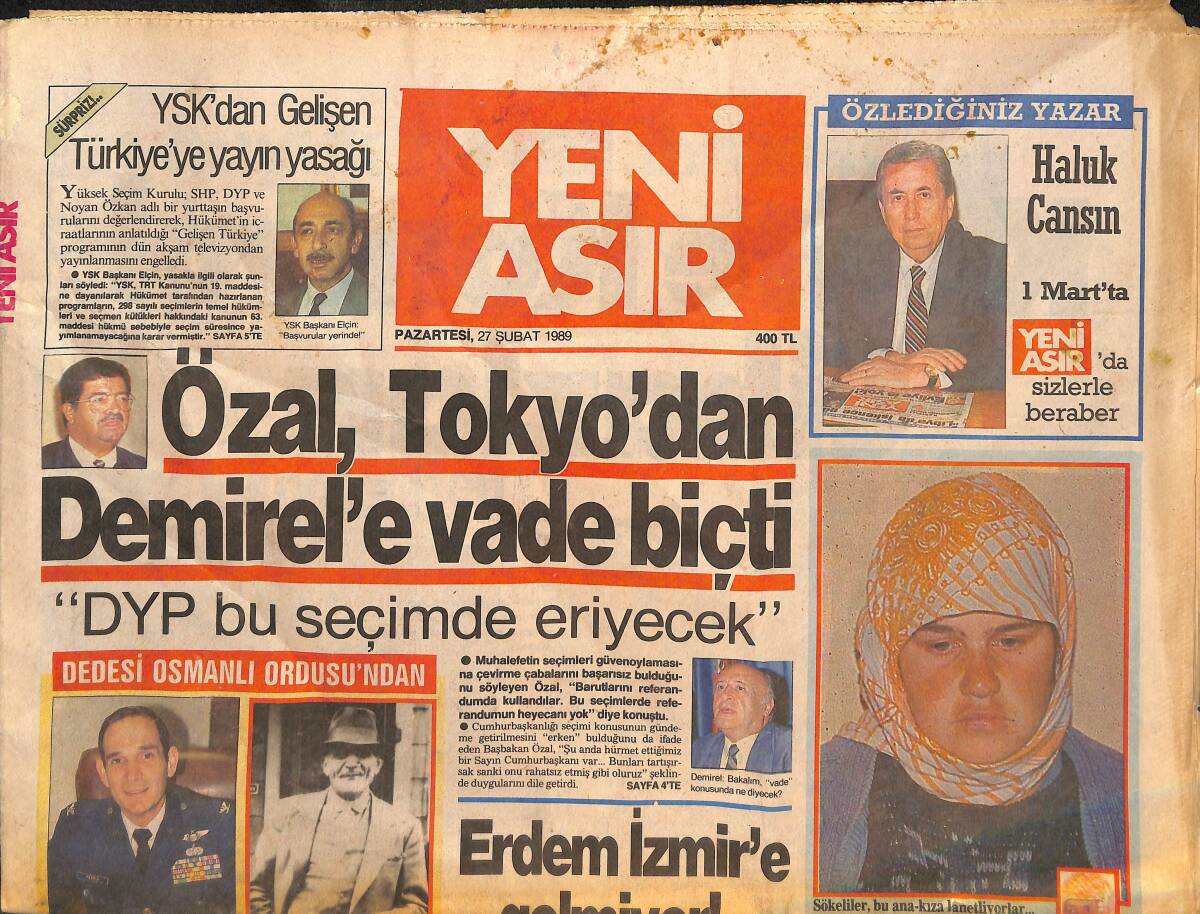 Yeni Asır Gazetesi 27 Şubat 1989 - İbrahim Tatlıses'i Başbakan İbo Diye Karşıladılar - GZ133648 - 1