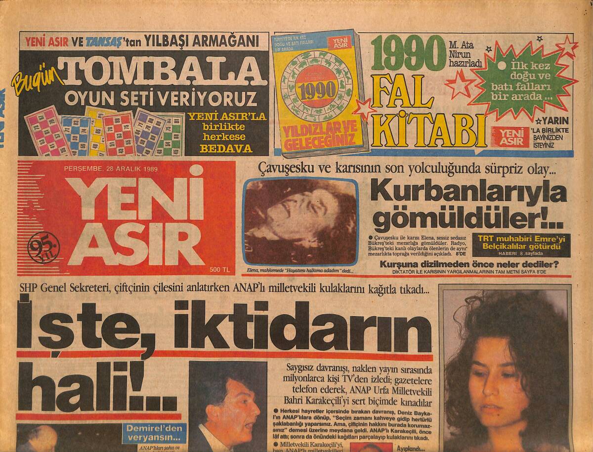 Yeni Asır Gazetesi 28 Aralık 1989 - Akbulut Kürsüde Yine Döküldü... - Cimbom Kararlı GZ134221 - 1