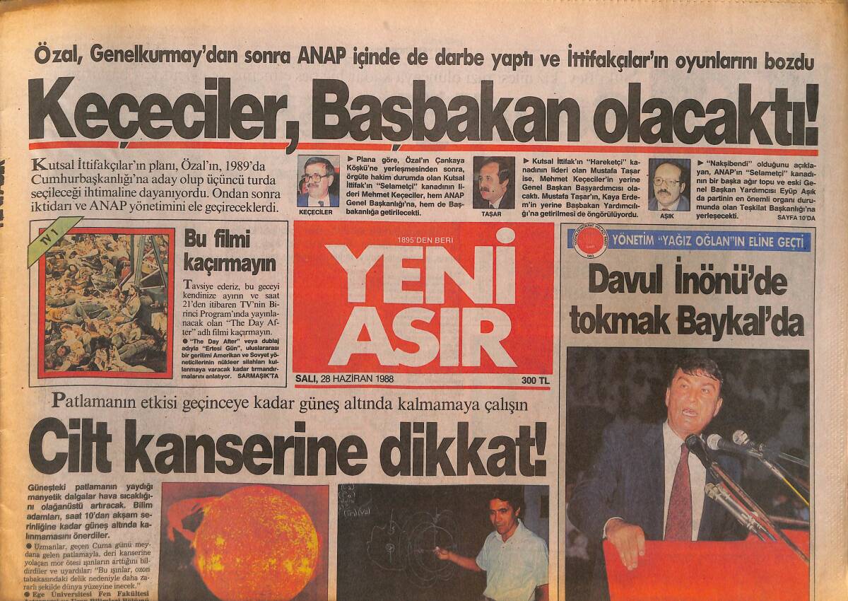 Yeni Asır Gazetesi 28 Haziran 1988 - Halit Narin'e Haciz Yağmuru - Erdenay Oflas Önde Gidiyor GZ134233 - 1
