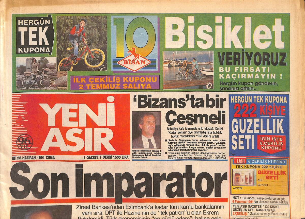 Yeni Asır Gazetesi 28 Haziran 1991 - Tansaş'ta Operasyon - Fener İle Trabzon Transferde Kapıştı GZ134384 - 1