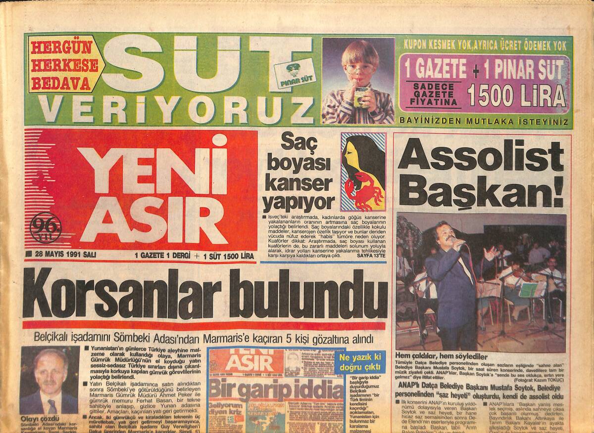 Yeni Asır Gazetesi 28 Mayıs 1991 - Belçikalı İş Adamını Sömbeki Adası'ndan Marmaris'e Kaçıran 5 Kişi Gözaltına Alındı - Fener Romen Kaleci Kaçırdı GZ132319 - 1
