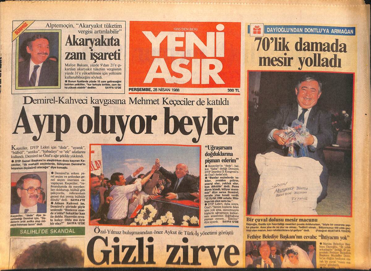 Yeni Asır Gazetesi 28 Nisan 1988 - Demirel Ve Kahveci Kavgası - Naim Süleymanoğlu İle Dünyalar Bizim Oldu GZ134289 - 1