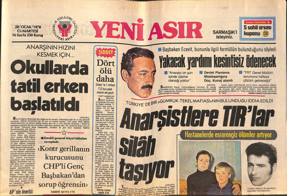 Yeni Asır Gazetesi 28 Ocak 1978 - Dünya Kupası Mı Dünya Savaşı Mı ? GZ134365 - 1