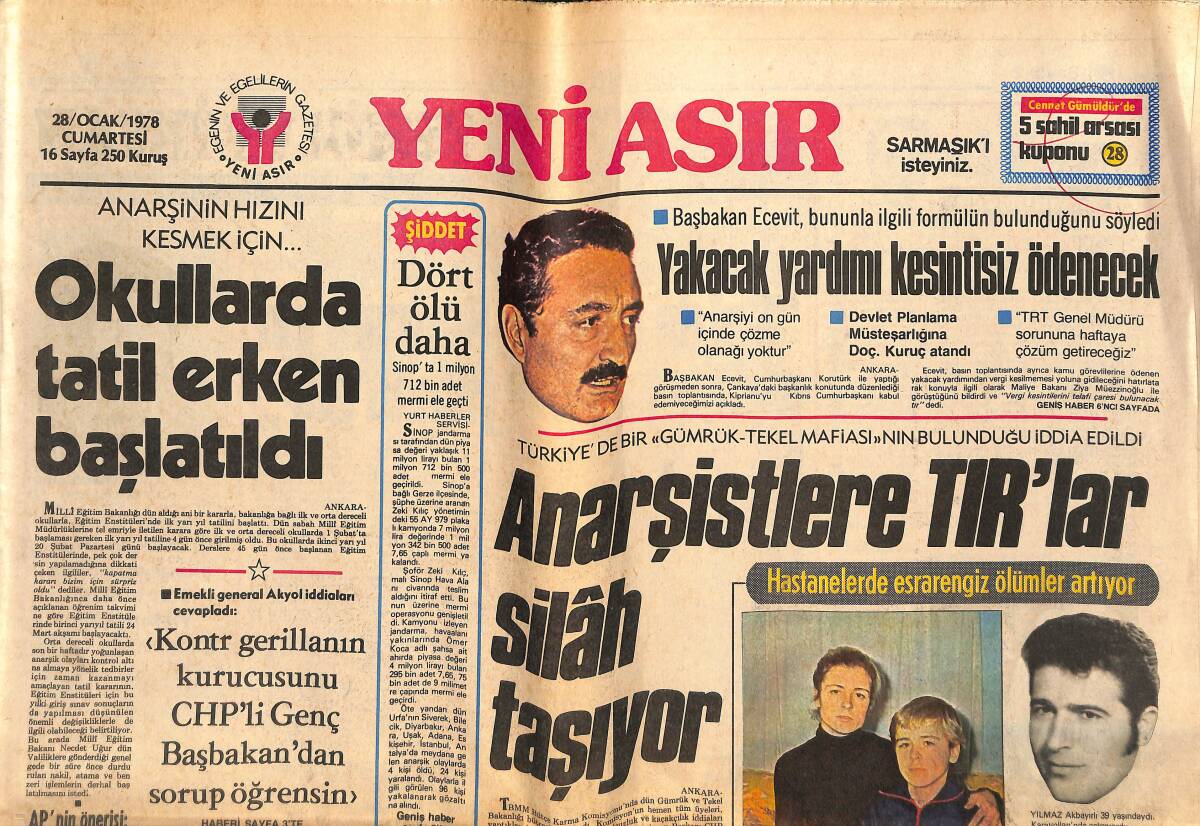 Yeni Asır Gazetesi 28 Ocak 1978 - Karamanlis NATO'dan Türkiye'ye Baskı Yapmasını İstedi - Galatasaray Bugün Dukla Prag İle Oynuyor GZ133808 - 1