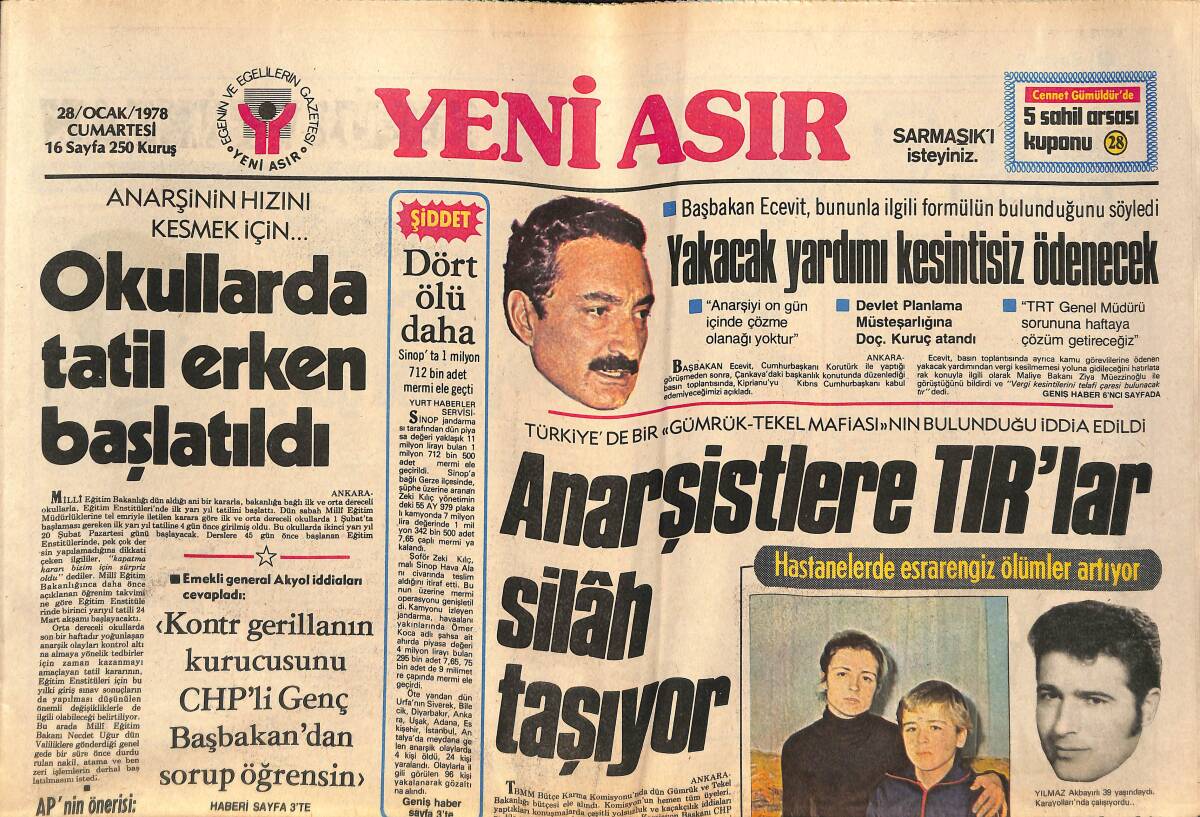 Yeni Asır Gazetesi 28 Ocak 1978 - Karamanlis NATO'dan Türkiye'ye Baskı Yapmasını İstedi - Galatasaray Bugün Dukla Prag İle Oynuyor GZ134369 - 1