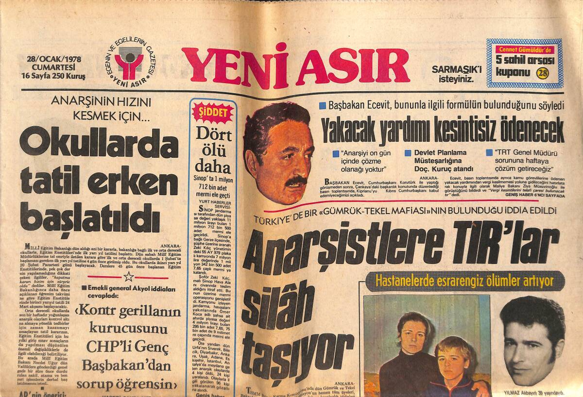 Yeni Asır Gazetesi 28 Ocak 1978 - Uğur Güçlü'yü Karısı Kiralık Katile Öldürttü - Anarşistlere TIR'lar Silâh Taşıyor GZ133807 - 1