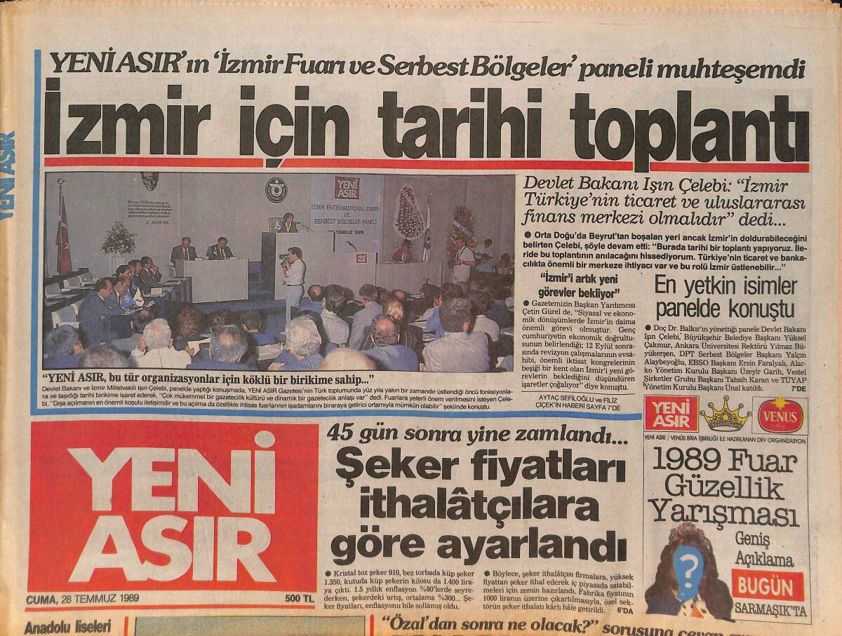 Yeni Asır Gazetesi 28 Temmuz 1989 - Ahmet Kaya Fransa'ya İltica Etti - Özal'a Küfür Eden Memur Tutuklandı GZ132278 - 1