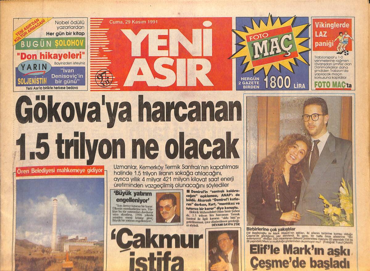 Yeni Asır Gazetesi 29 Kasım 1991 - Menderes Havalimanında Sönük Karşılama 