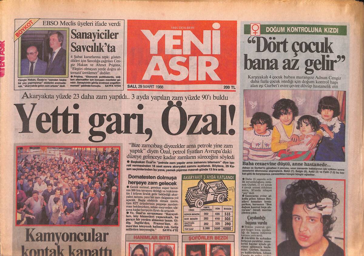 Yeni Asır Gazetesi 29 Mart 1988 - Akın Simav'ı Kaybettik - Coyne Tanju'ya 3 Gol Fark Yaptı GZ134416 - 1