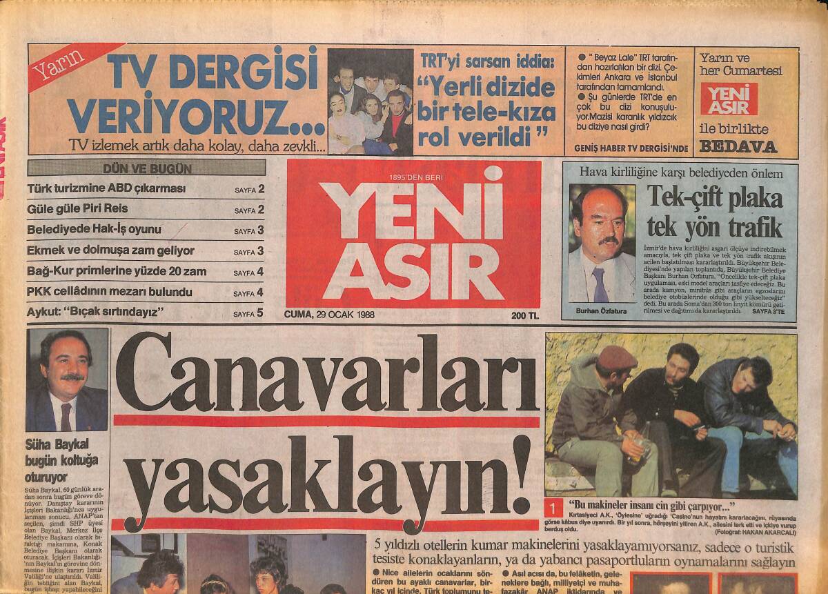 Yeni Asır Gazetesi 29 Ocak 1988 - Süha Baykal Bugün Koltuğa Oturuyor - Göztepe'de Eksikler Korkutuyor GZ133691 - 1