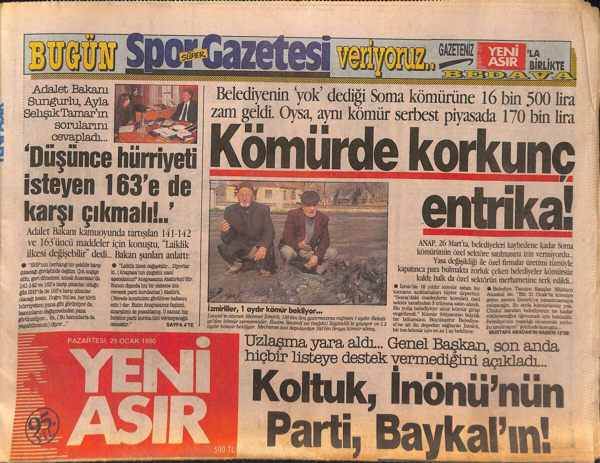 Yeni Asır Gazetesi 29 Ocak 1990 - İbrahim Tatlıses Tıpkı Julio Iglesias - Prenses Diana Yeşillere Çok Kızıyor GZ134314 - 1