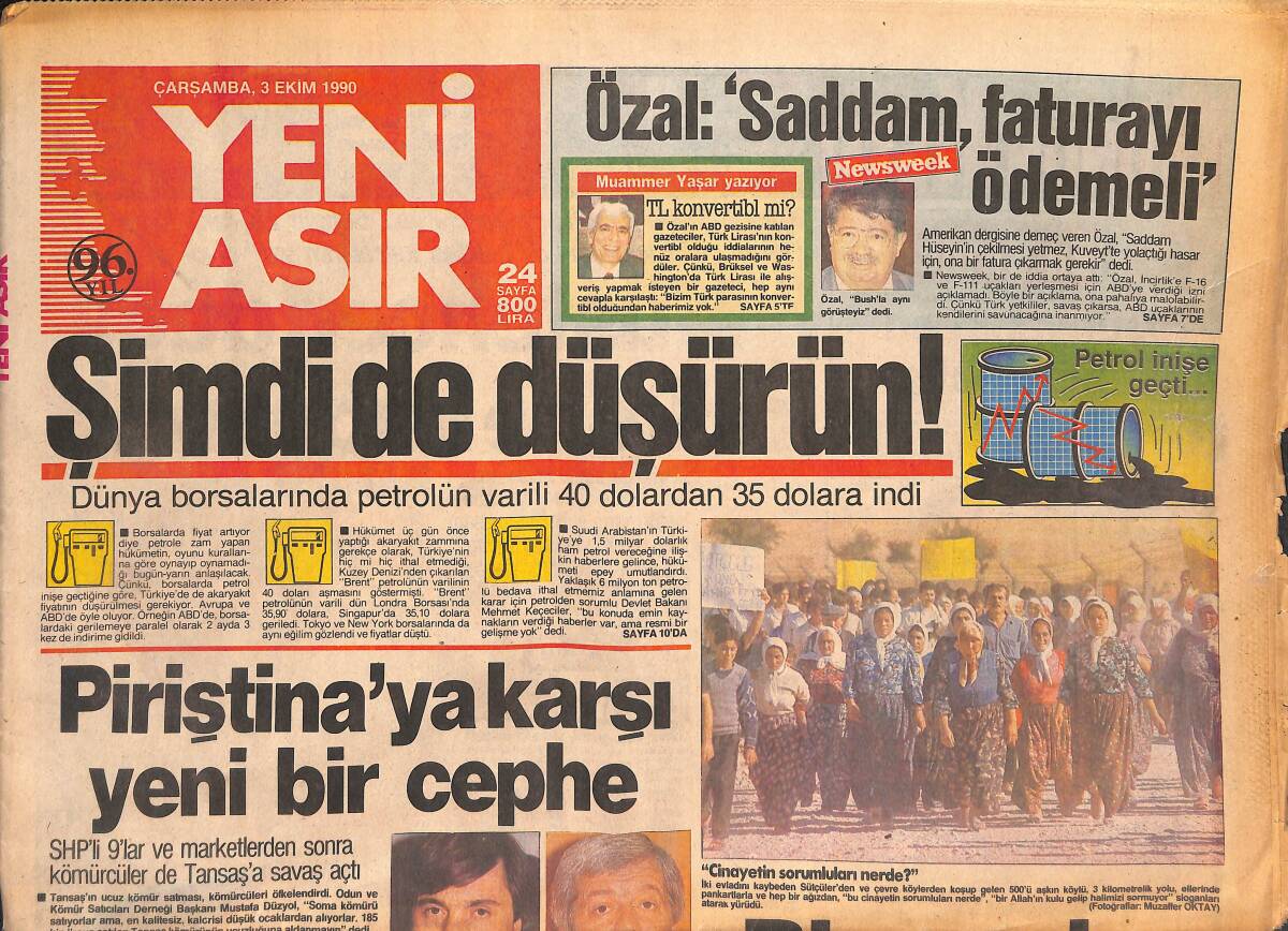 Yeni Asır Gazetesi 3 Ekim 1990 - TRT'nin Eli Ayağına Dolaştı - Piriştina'ya Karşı Yeni Bir Cephe GZ133478 - 1