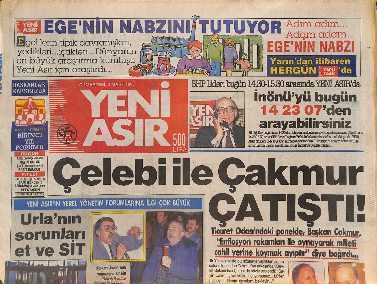 Yeni Asır Gazetesi 3 Mart 1990 - Bülent Ersoy Fenerlileri Çıldırttı - Urla'nın Sorunları Et Ve SİT GZ133603 - 1