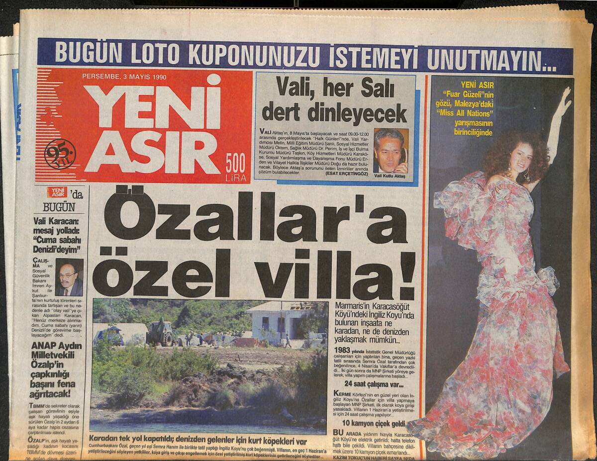 Yeni Asır Gazetesi 3 Mayıs 1990 - Beşiktaş 28.Kupayı Müzelerine Taşıdılar - Özallar'a Özel Villa ! GZ133582 - 1