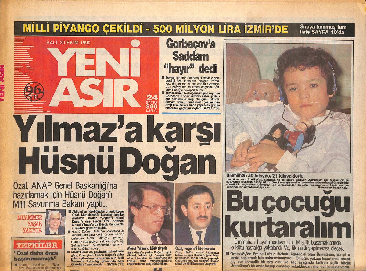 Yeni Asır Gazetesi 30 Ekim 1990 - Boykot Özal'ın Moralini Bozdu - Gorbaçov'a Saddam Hayır Dedi GZ133720 - 1