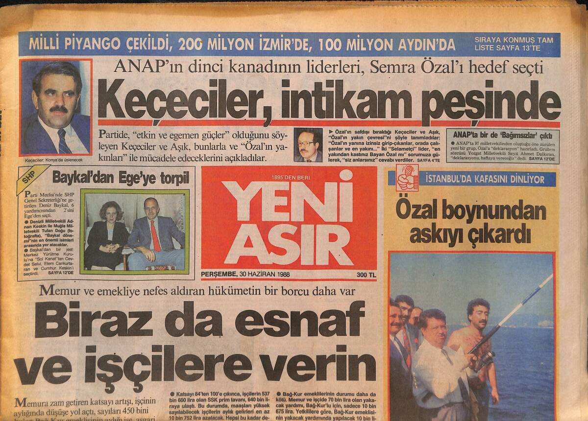Yeni Asır Gazetesi 30 Haziran 1988 - Galatasaray Özerkliğe Karşı Çıktı - Orhan Okur'a Yazık Oldu GZ134230 - 1