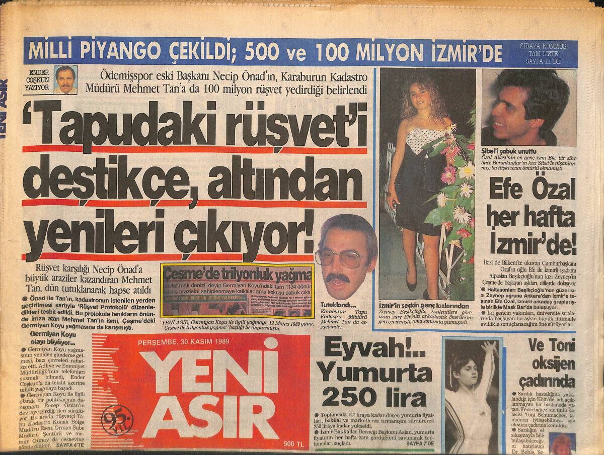 Yeni Asır Gazetesi 30 Kasım 1989 - Devlet Bakanı Kemal Akkaya Ziraat Bankası Kredilerini Batırdı - Sapık Mesut Öztürk İdamdan Kurtuldu GZ132311 - 1