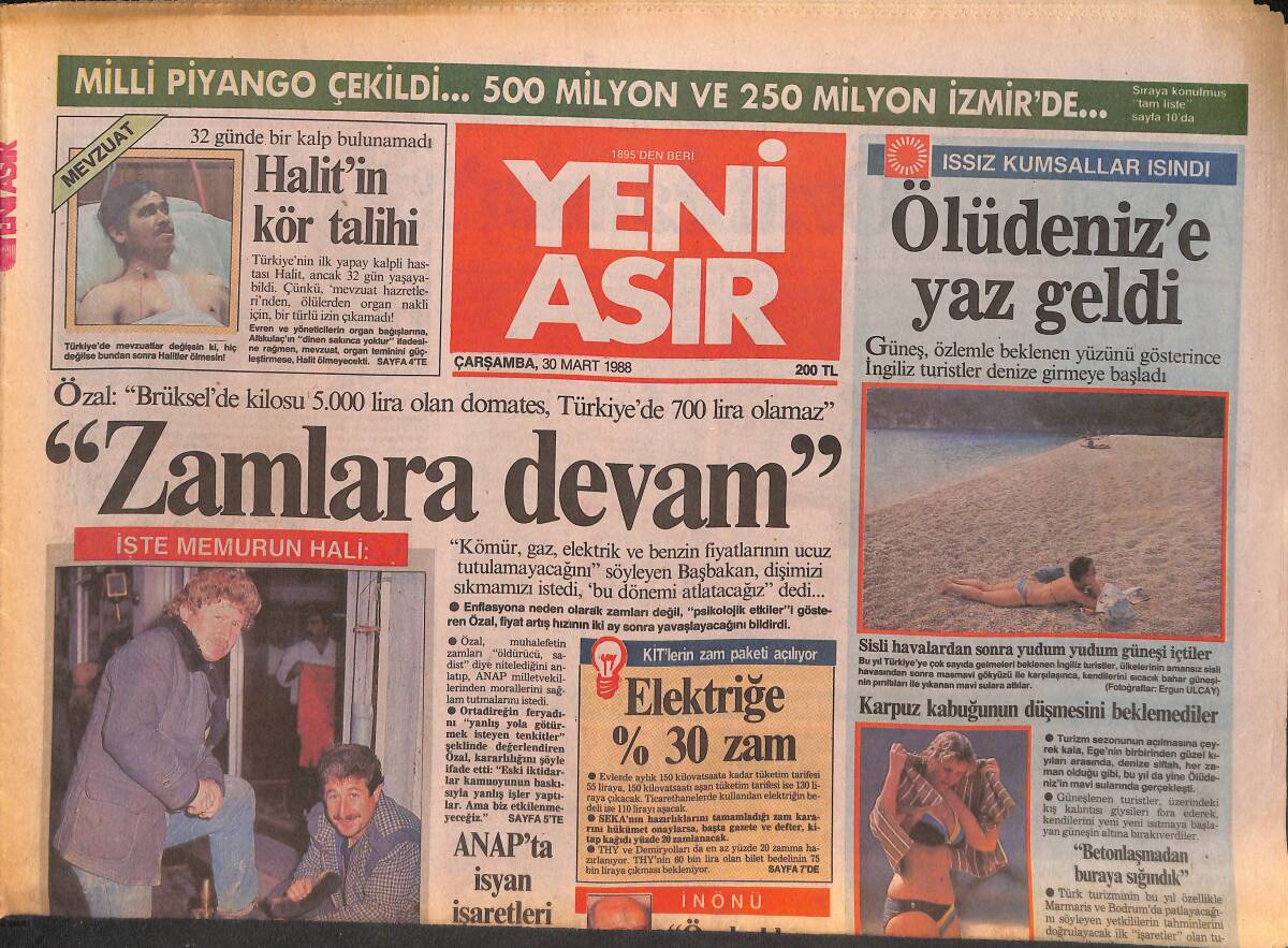 Yeni Asır Gazetesi 30 Mart 1988 - Rumlar Denktaş'a Haçla Saldırdılar - Üreticiden Özal'a Tehdit GZ134386 - 1