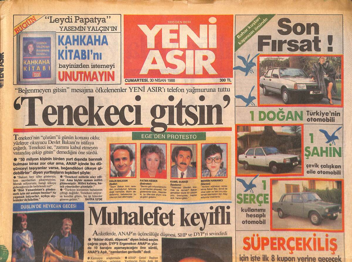 Yeni Asır Gazetesi 30 Nisan 1988 - Naim Süleymanoğlu'na Muhteşem Karşılama - Muhalefet Keyifli GZ134382 - 1