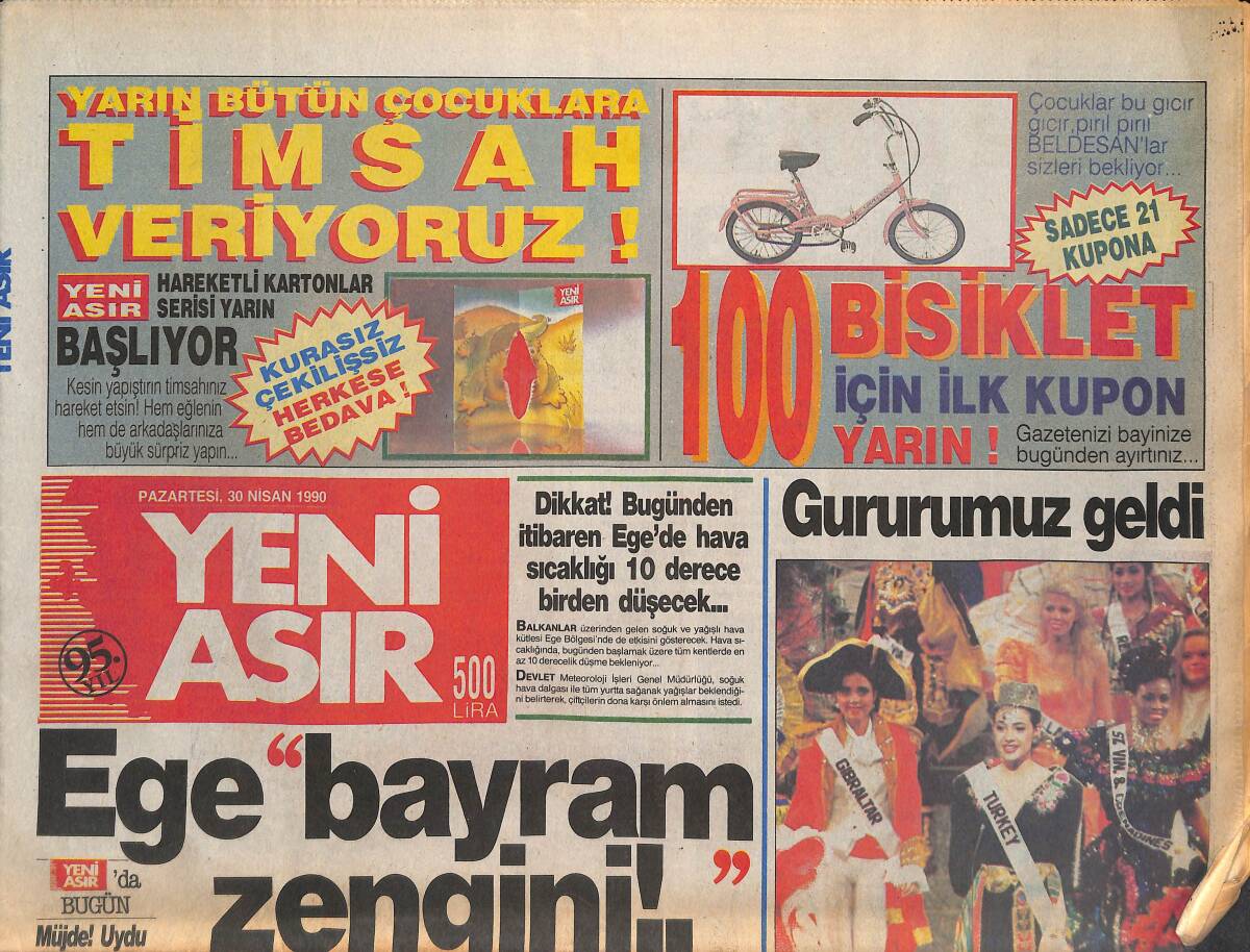 Yeni Asır Gazetesi 30 Nisan 1990 - Jülide Ateş , Menderes'e Ayak Basar Basmaz Yeni Asır'la Karşılaştı GZ133585 - 1