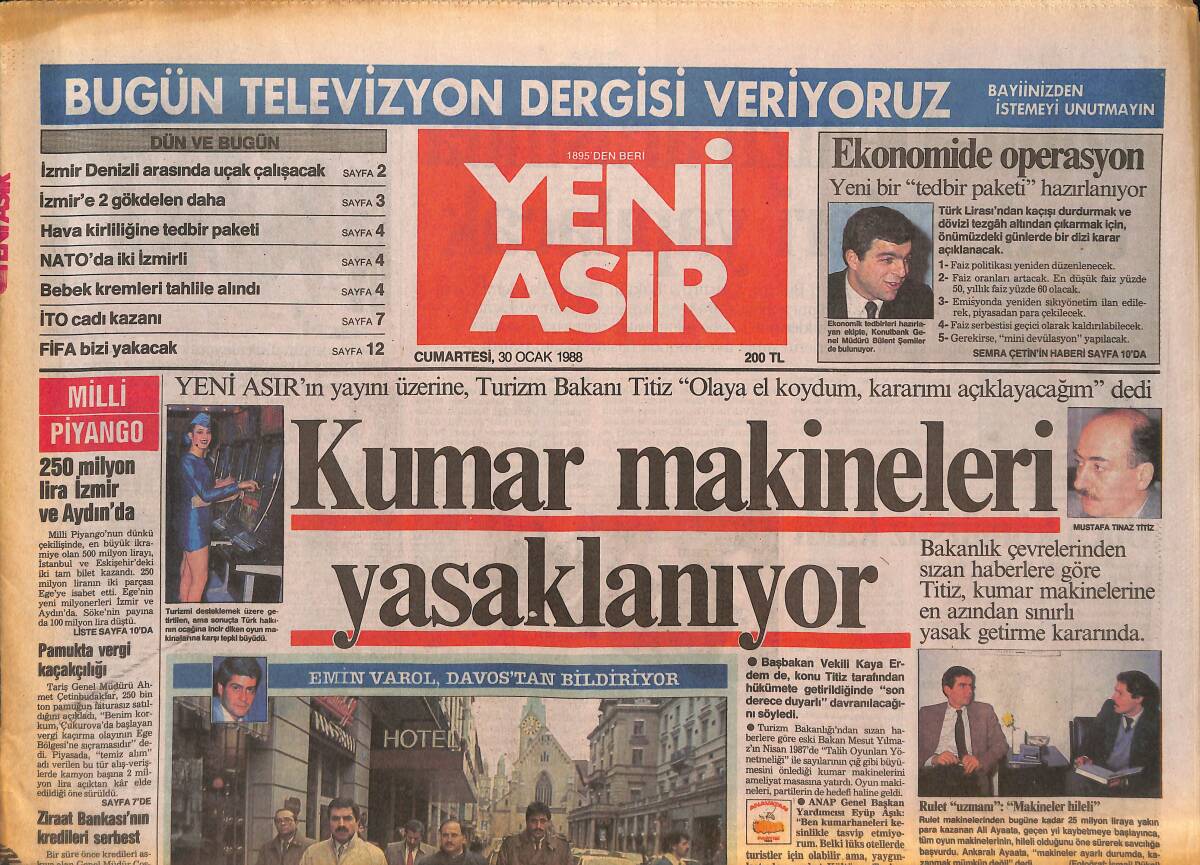 Yeni Asır Gazetesi 30 Ocak 1988 - Özal , Papandreu'ya İki Yıldız Fark Attı - Galatasaray , İstanbul'a Hasret Kalacak GZ133710 - 1