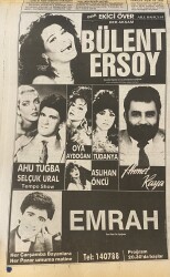 Yeni Asır Gazetesi 31 Ağustos 1989 - Fuar Ekici Över : Bülent Ersoy, İbrahim Tatlıses, Nilüfer, Kayahan, Muazzez Abacı, Emrah, Ahmet Kaya, Ahu Tuğba GZ132169 - 2