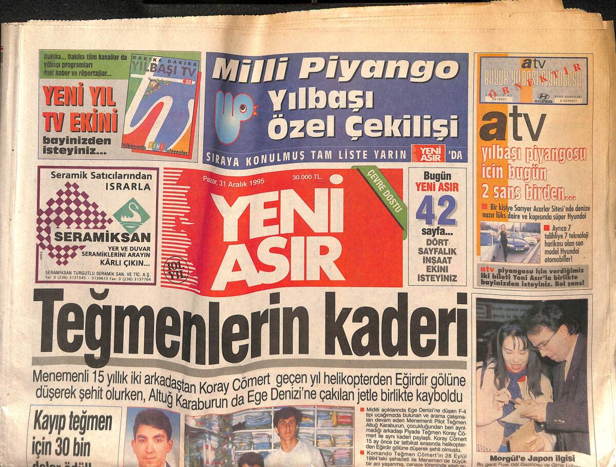 Yeni Asır Gazetesi 31 Aralık 1995 - La Toya , Antik Kenti Kucakta Gezdi - Erbakan '' Başbakanlığı Verebilirim '' GZ133716 - 1