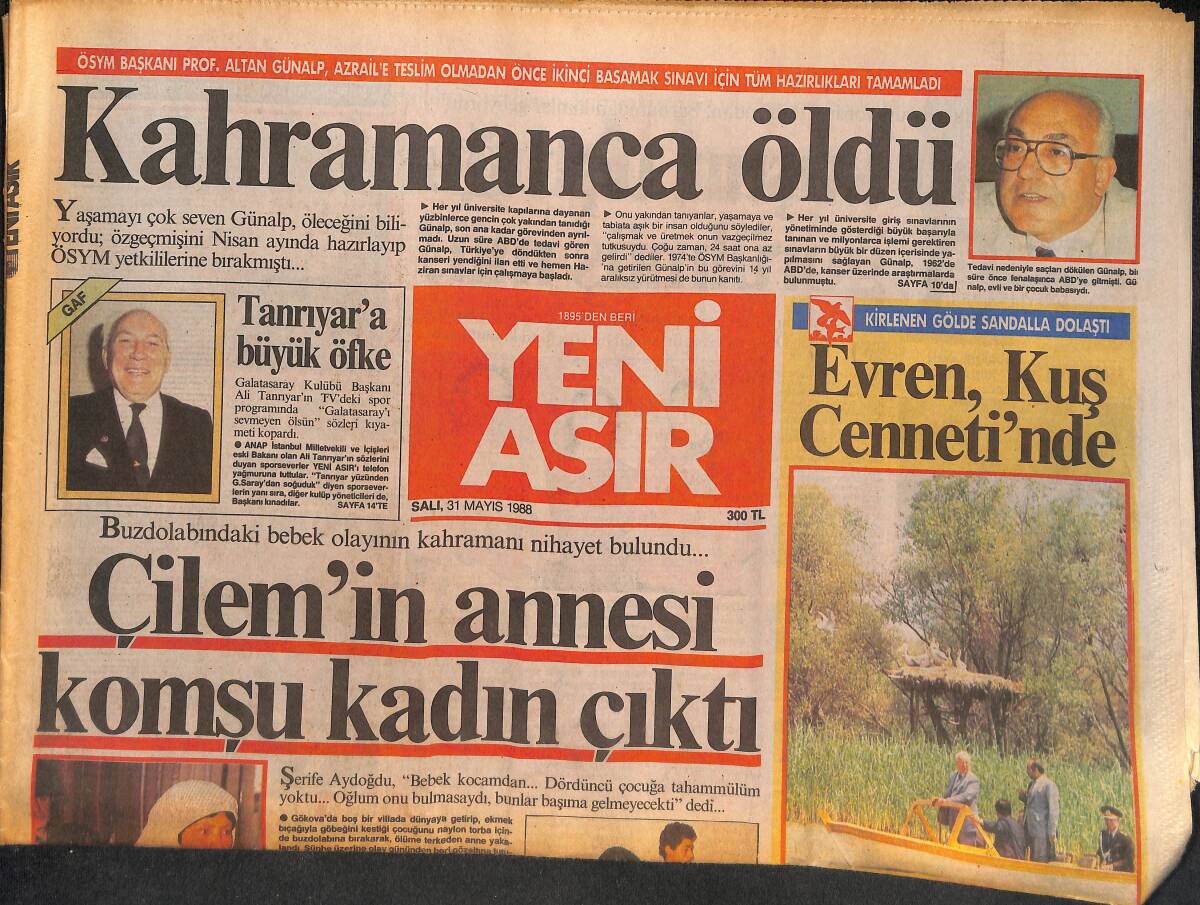 Yeni Asır Gazetesi 31 Mayıs 1988 - Denizlispor Hakkını Arıyor - Evren , Kuş Cenneti'nde GZ132059 - 1