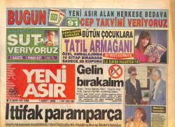 Yeni Asır Gazetesi 31 Mayıs 1991 - Emel Sayın , Evren'e Allah Dedirtti - Bülent Ersoy ' Bir Sen Bir de Ben ' Dev Boy Kaset Afişi GZ133616 - 1