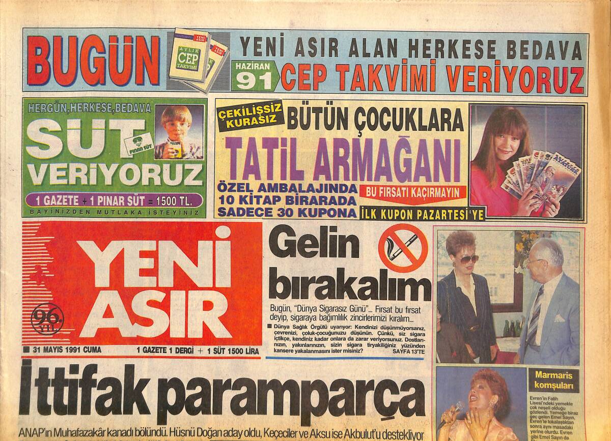Yeni Asır Gazetesi 31 Mayıs 1991 - Emel Sayın , Evren'e Allah Dedirtti - Bülent Ersoy ' Bir Sen Bir de Ben ' Dev Boy Kaset Afişi GZ133616 - 1