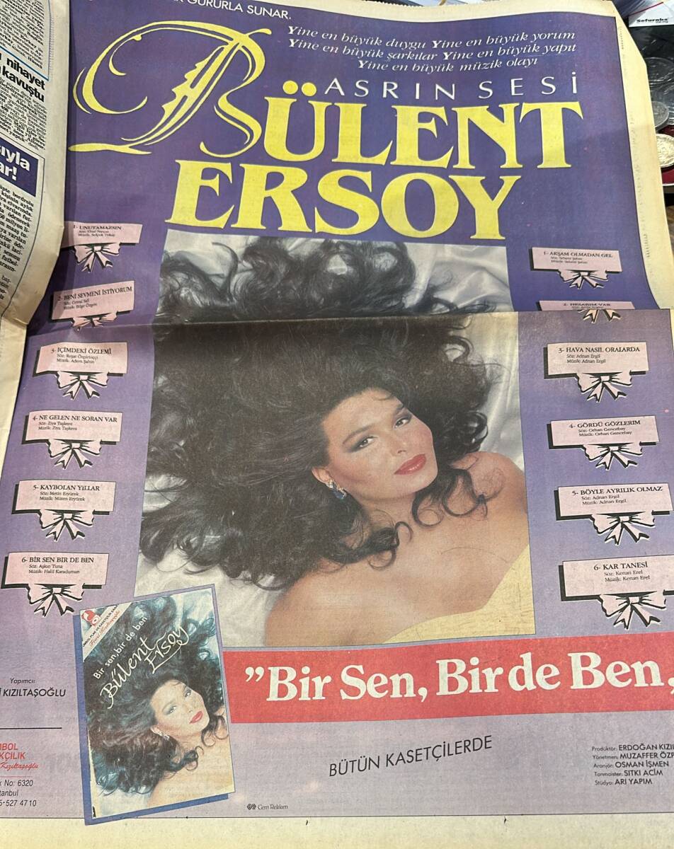 Yeni Asır Gazetesi 31 Mayıs 1991 - Emel Sayın , Evren'e Allah Dedirtti - Bülent Ersoy ' Bir Sen Bir de Ben ' Dev Boy Kaset Afişi GZ133616 - 2